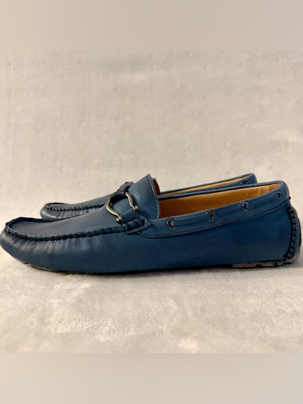 Bacco Bucci Studio Palm Beach Blue Leather Driving Loafers - Picture 2 of 14